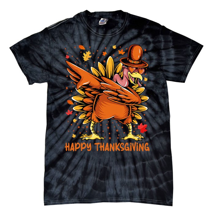 Happy Thanksgiving Dabbing Turkey Day Pilgrim Tie-Dye T-Shirt