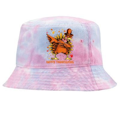 Happy Thanksgiving Dabbing Turkey Day Pilgrim Tie-Dyed Bucket Hat