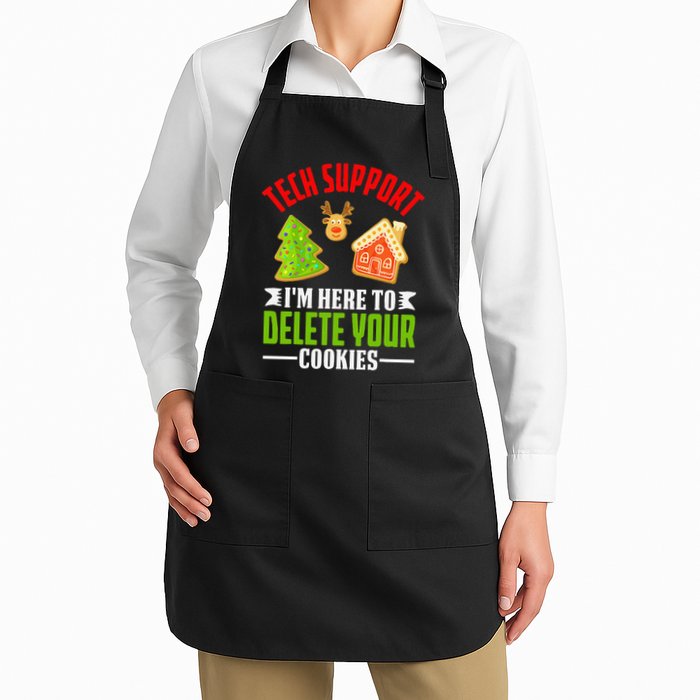 Here To Delete Your Cookies Funny Tech Support Christmas Full-Length Apron With Pockets