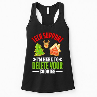Here To Delete Your Cookies Funny Tech Support Christmas Women's Racerback Tank