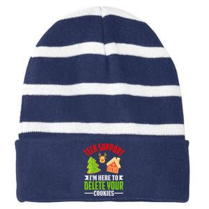 Here To Delete Your Cookies Funny Tech Support Christmas Striped Beanie with Solid Band