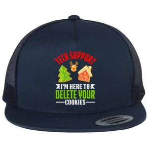 Here To Delete Your Cookies Funny Tech Support Christmas Flat Bill Trucker Hat