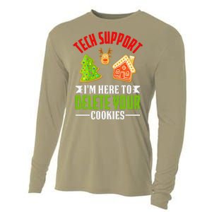 Here To Delete Your Cookies Funny Tech Support Christmas Cooling Performance Long Sleeve Crew