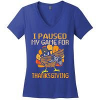 Happy Thanksgiving Dabbing Gamer Turkey Gift Women's V-Neck T-Shirt