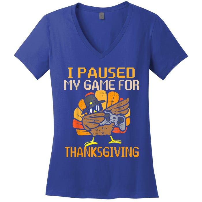 Happy Thanksgiving Dabbing Gamer Turkey Gift Women's V-Neck T-Shirt