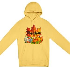 Happpy Thanksgiving Day Autumn Fall Maple Leaves Thankful Premium Pullover Hoodie