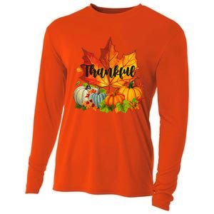 Happpy Thanksgiving Day Autumn Fall Maple Leaves Thankful Cooling Performance Long Sleeve Crew