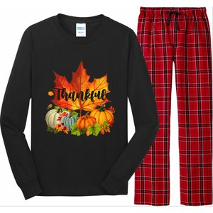 Happpy Thanksgiving Day Autumn Fall Maple Leaves Thankful Long Sleeve Pajama Set