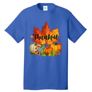 Happpy Thanksgiving Day Autumn Fall Maple Leaves Thankful Tall T-Shirt