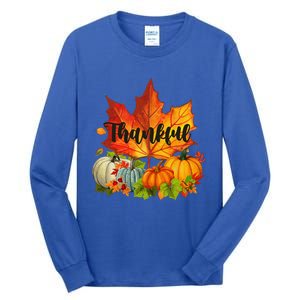 Happpy Thanksgiving Day Autumn Fall Maple Leaves Thankful Tall Long Sleeve T-Shirt