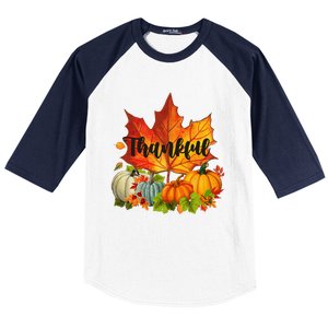 Happpy Thanksgiving Day Autumn Fall Maple Leaves Thankful Baseball Sleeve Shirt