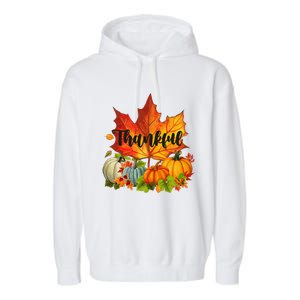 Happpy Thanksgiving Day Autumn Fall Maple Leaves Thankful Garment-Dyed Fleece Hoodie