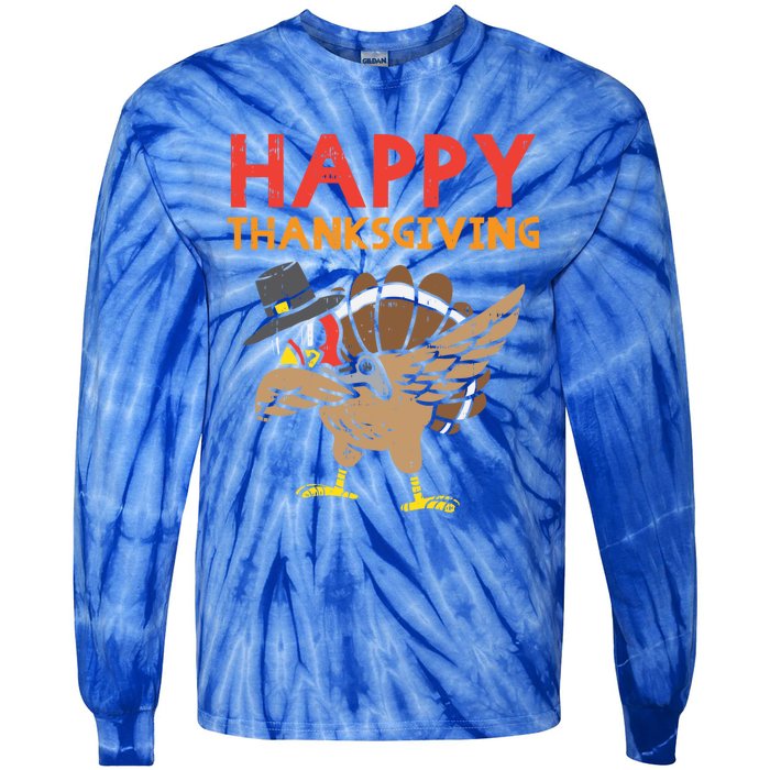 Happy Thanksgiving Dabbing Turkey Gamer Gaming Gift Tie-Dye Long Sleeve Shirt