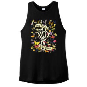 Have The Day You Deserve Skeleton Peace Hand Sign Floral  Ladies PosiCharge Tri-Blend Wicking Tank