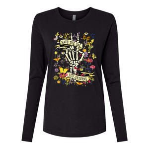 Have The Day You Deserve Skeleton Peace Hand Sign Floral  Womens Cotton Relaxed Long Sleeve T-Shirt