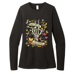 Have The Day You Deserve Skeleton Peace Hand Sign Floral  Womens CVC Long Sleeve Shirt