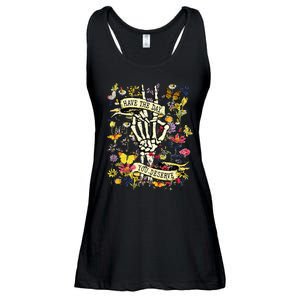 Have The Day You Deserve Skeleton Peace Hand Sign Floral  Ladies Essential Flowy Tank