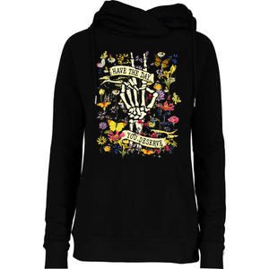 Have The Day You Deserve Skeleton Peace Hand Sign Floral  Womens Funnel Neck Pullover Hood