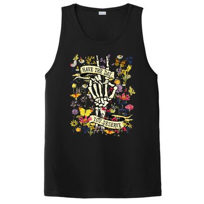 Have The Day You Deserve Skeleton Peace Hand Sign Floral  PosiCharge Competitor Tank