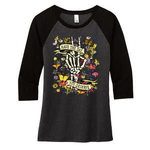 Have The Day You Deserve Skeleton Peace Hand Sign Floral  Women's Tri-Blend 3/4-Sleeve Raglan Shirt