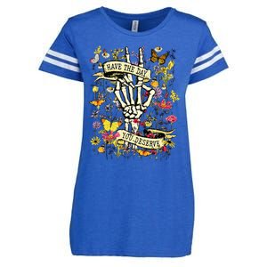 Have The Day You Deserve Skeleton Peace Hand Sign Floral  Enza Ladies Jersey Football T-Shirt