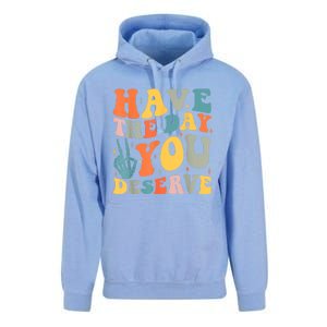 Have The Day You Deserve Peace Sign Skeleton Motivational Unisex Surf Hoodie