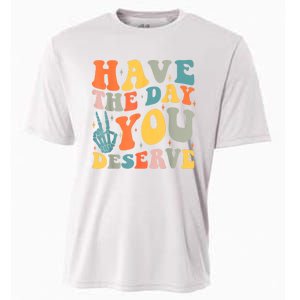 Have The Day You Deserve Peace Sign Skeleton Motivational Cooling Performance Crew T-Shirt