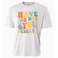 Have The Day You Deserve Peace Sign Skeleton Motivational Cooling Performance Crew T-Shirt