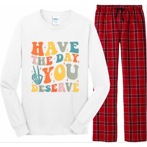 Have The Day You Deserve Peace Sign Skeleton Motivational Long Sleeve Pajama Set