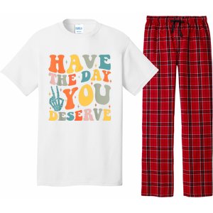 Have The Day You Deserve Peace Sign Skeleton Motivational Pajama Set