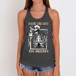 Have The Day You Deserve Halloween Skeleton Coffee Women's Knotted Racerback Tank