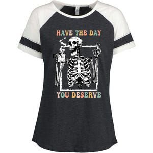 Have The Day You Deserve Halloween Skeleton Coffee Enza Ladies Jersey Colorblock Tee