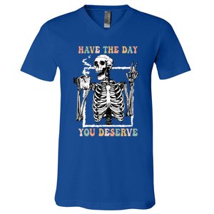 Have The Day You Deserve Halloween Skeleton Coffee V-Neck T-Shirt