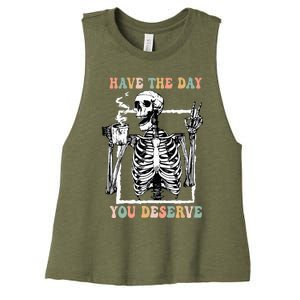 Have The Day You Deserve Halloween Skeleton Coffee Women's Racerback Cropped Tank