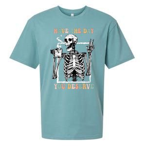 Have The Day You Deserve Halloween Skeleton Coffee Sueded Cloud Jersey T-Shirt