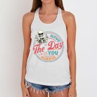 Have The Day You Deserve Funny Skeleton Motivational Women's Knotted Racerback Tank