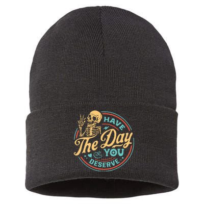 Have The Day You Deserve Skull Vintage Sustainable Knit Beanie