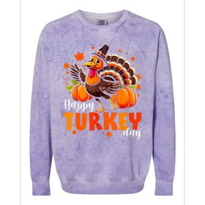 Happy Turkey Day Women Fall Autumn Thanksgiving Colorblast Crewneck Sweatshirt