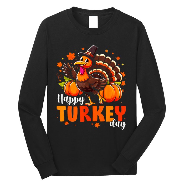 Happy Turkey Day Women Fall Autumn Thanksgiving Long Sleeve Shirt