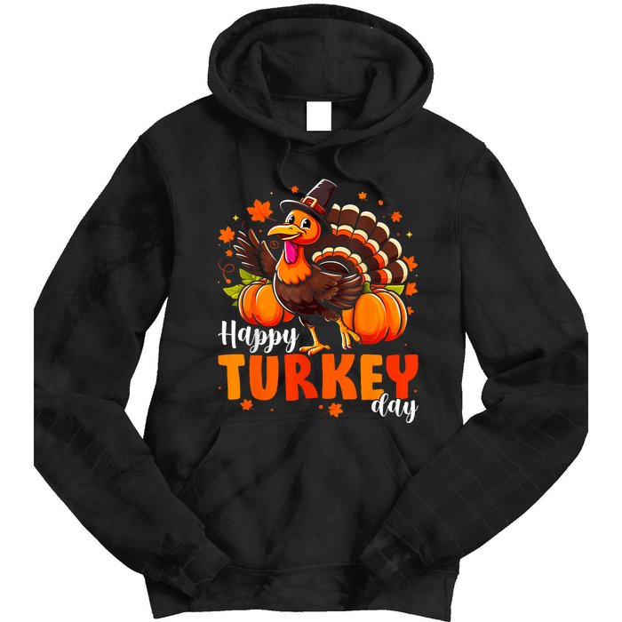 Happy Turkey Day Women Fall Autumn Thanksgiving Tie Dye Hoodie