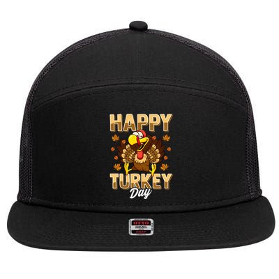 Happy Turkey Day Gift Thanksgiving Day Gift Holiday Gift 7 Panel Mesh Trucker Snapback Hat