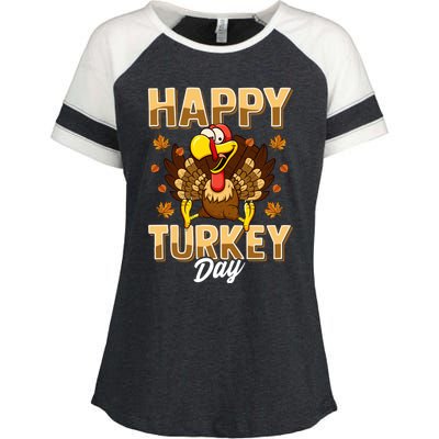 Happy Turkey Day Gift Thanksgiving Day Gift Holiday Gift Enza Ladies Jersey Colorblock Tee