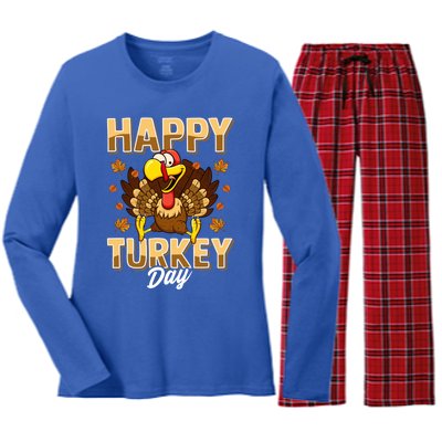 Happy Turkey Day Gift Thanksgiving Day Gift Holiday Gift Women's Long Sleeve Flannel Pajama Set 