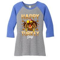 Happy Turkey Day Gift Thanksgiving Day Gift Holiday Gift Women's Tri-Blend 3/4-Sleeve Raglan Shirt