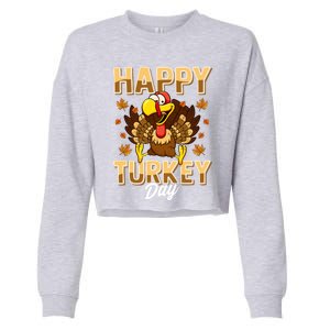 Happy Turkey Day Gift Thanksgiving Day Gift Holiday Gift Cropped Pullover Crew