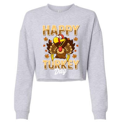 Happy Turkey Day Gift Thanksgiving Day Gift Holiday Gift Cropped Pullover Crew