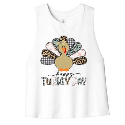 Happy Turkey Day Cute Turkey Thanksgiving Women's Racerback Cropped Tank