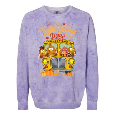 Happy Thanksgiving Day Turkey School Bus Driver Gifts Colorblast Crewneck Sweatshirt