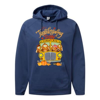 Happy Thanksgiving Day Turkey School Bus Driver Gifts Performance Fleece Hoodie