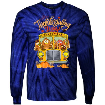 Happy Thanksgiving Day Turkey School Bus Driver Gifts Tie-Dye Long Sleeve Shirt